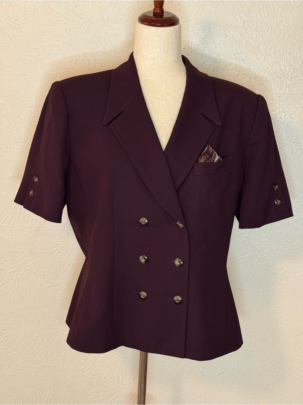 Kasper Double-Breasted Short Sleeve Blazer in Plum 14